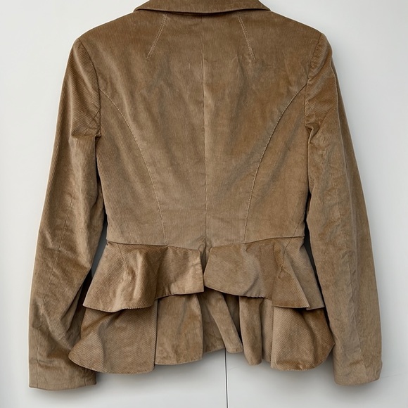 BEBE Corduroy Tan Peplum Ruffle Blazer Skirt Suit - Picture 2 of 8